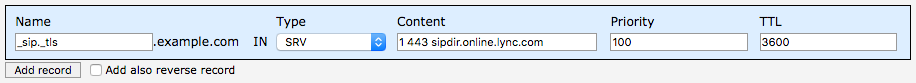 SRV records for Office 365 - _sip._tls