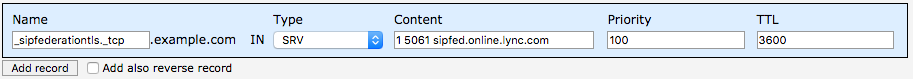 SRV records for Office 365 - _sipfederationtls._tcp